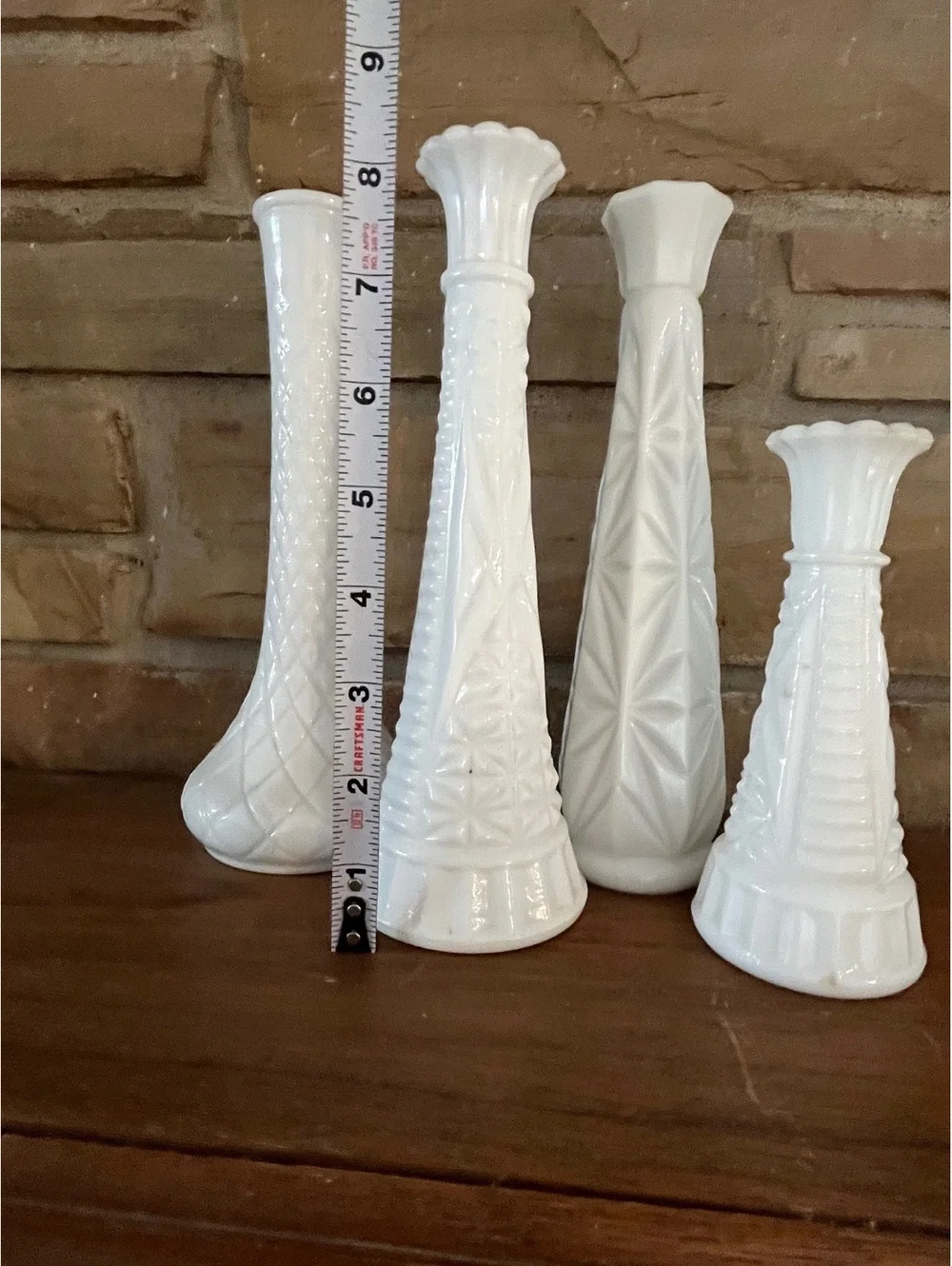Vintage White Milk Glass Bud Vases with Textured Patterns